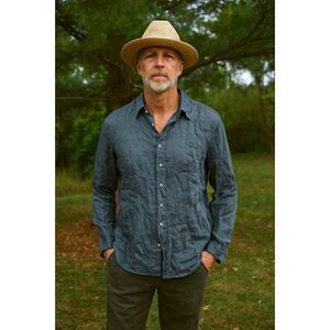 CP SHADES  Green 100% Linen Button Down Shirt    Mens Size Medium